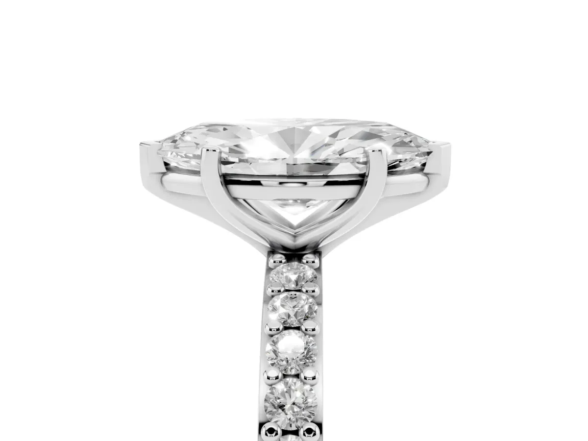 Marquise Cut Cut Diamond Solitaire with Pave Band and Four-Prong Setting Silver