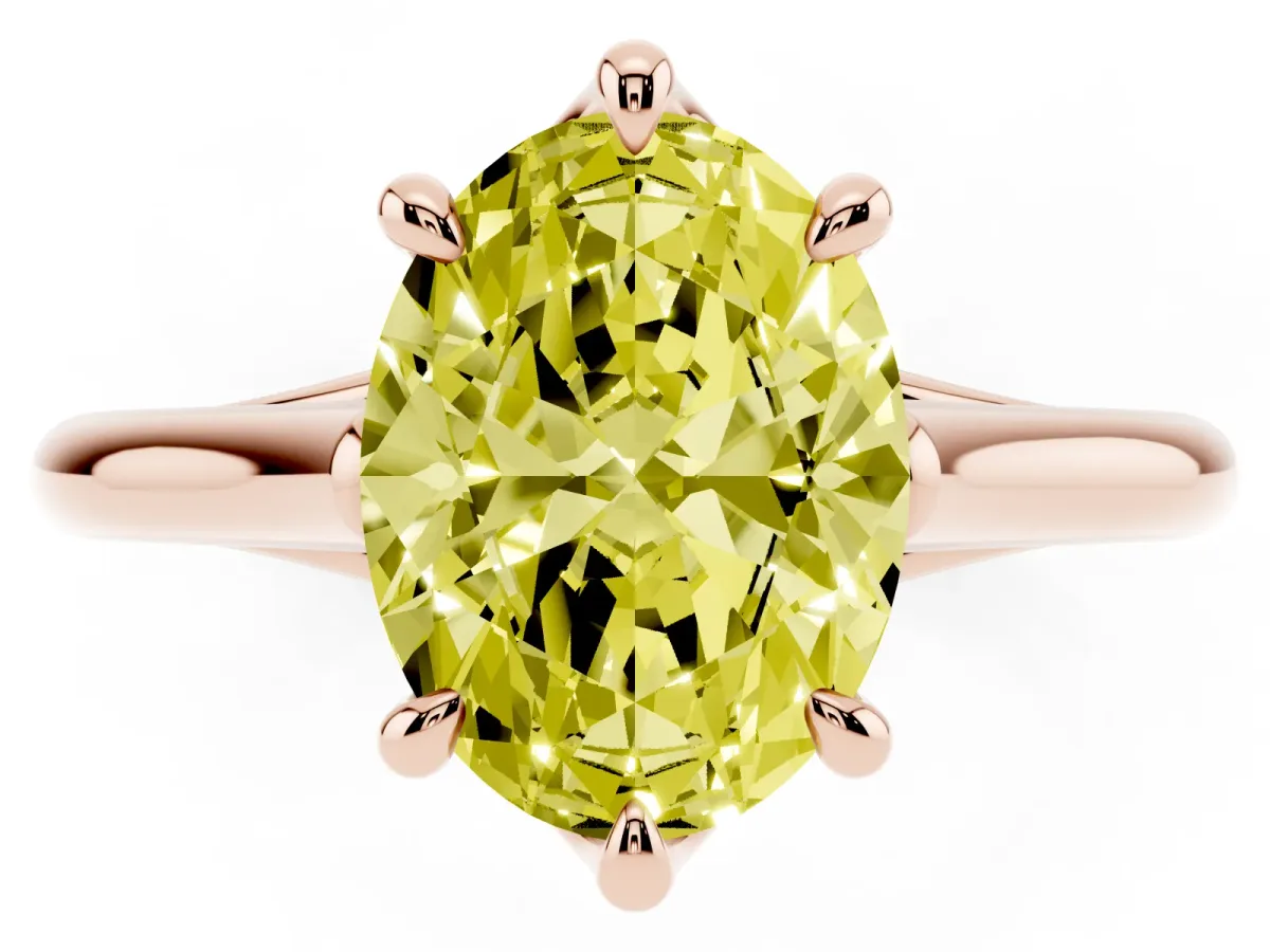 Fancy Yellow Oval Cut Solitaire Engagement Ring with Six-Prong Setting and Classic Band Rose gold