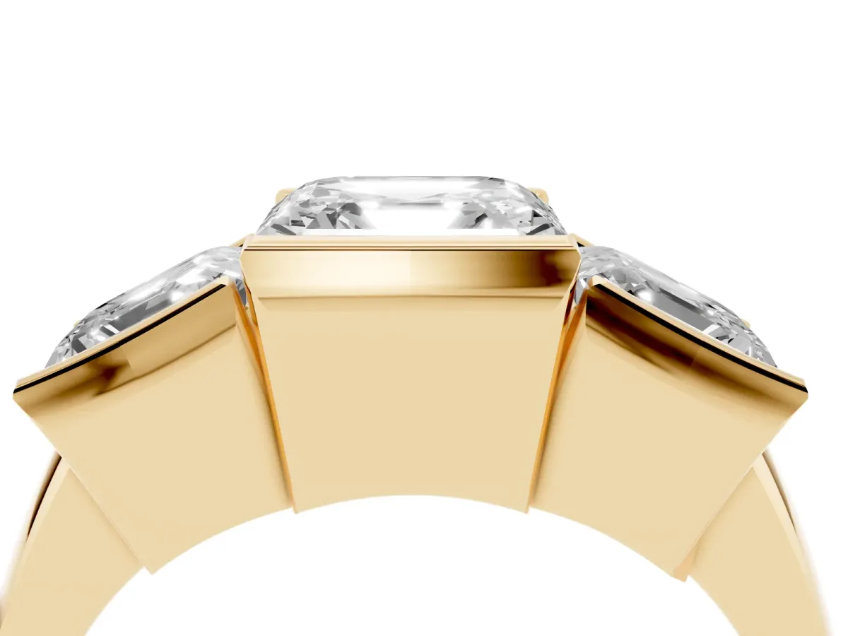 Three Stone Asscher Cut Cut Channel Set Diamond Ring Yellow gold