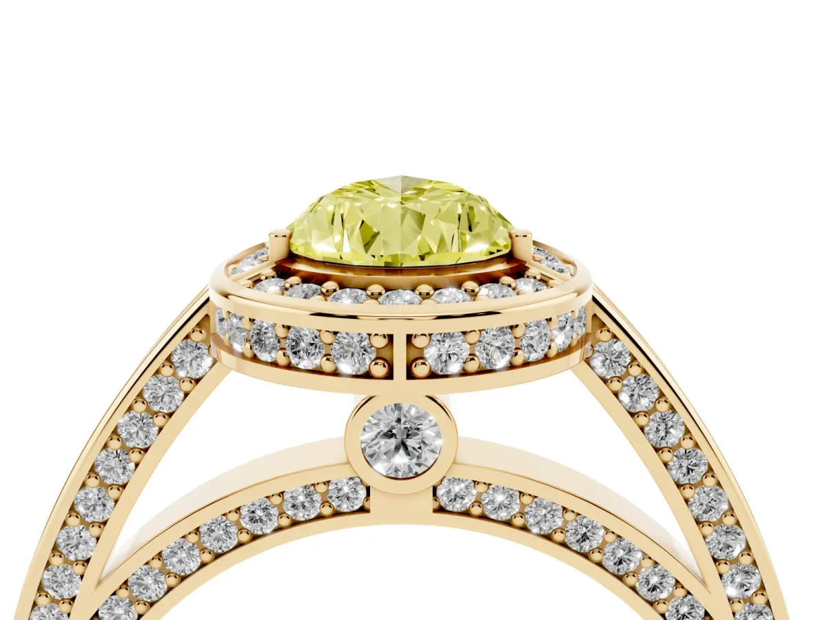Fancy Yellow Pear Cut Cut Halo Pave Split Shank Prong Setting Ring Yellow gold