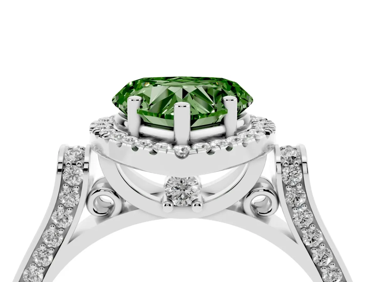 Fancy Green Heart Cut Halo Pave Split Shank Prong Setting Ring White gold