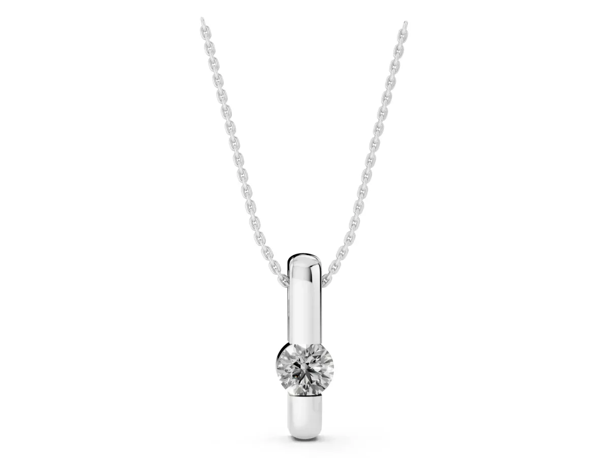 Round Bezel-Set Diamond Pendant Silver