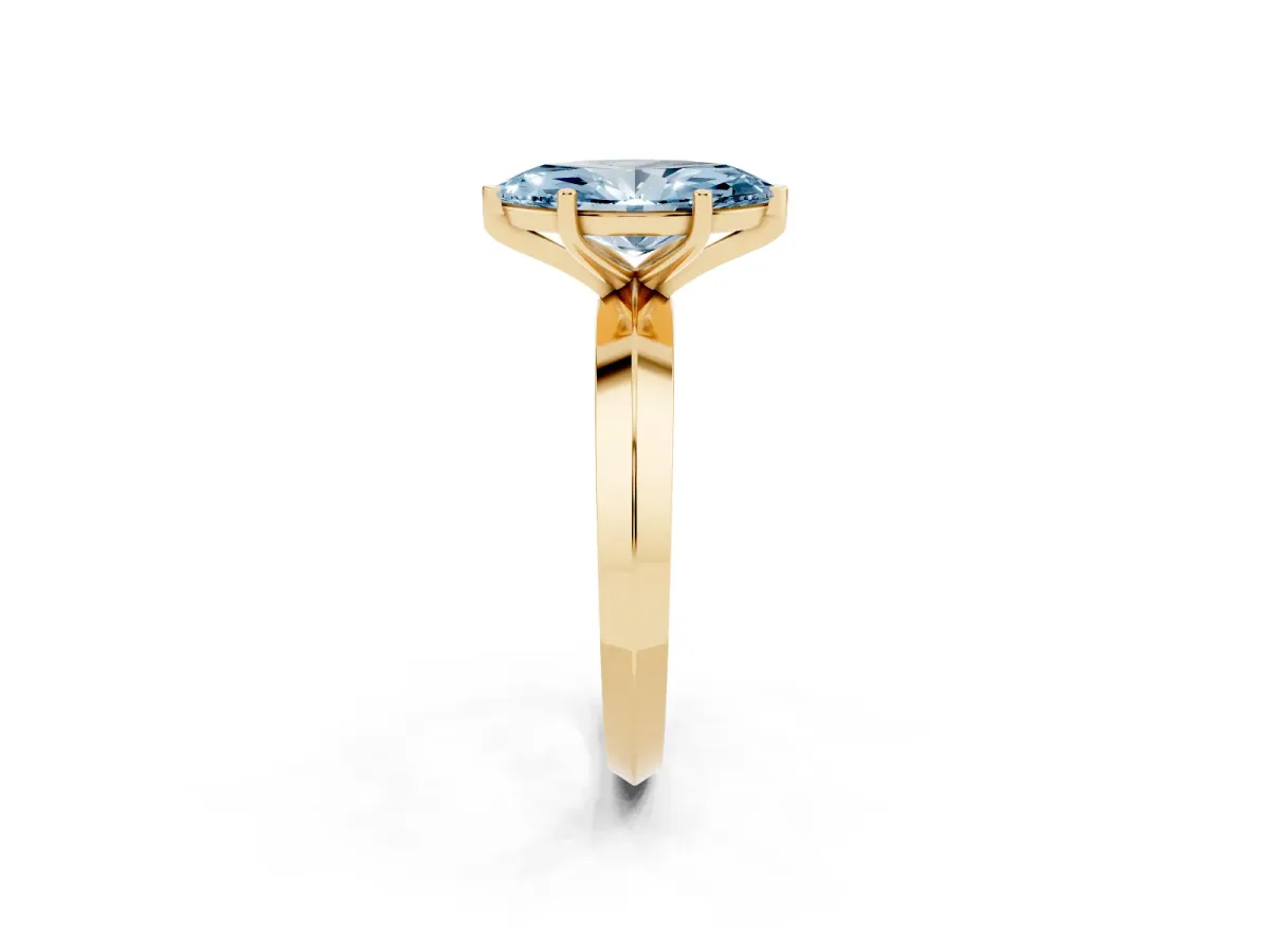 Fancy Blue Marquise Cut Cut Solitaire Engagement Ring with Flat Band and Four-Prong Setting Yellow gold
