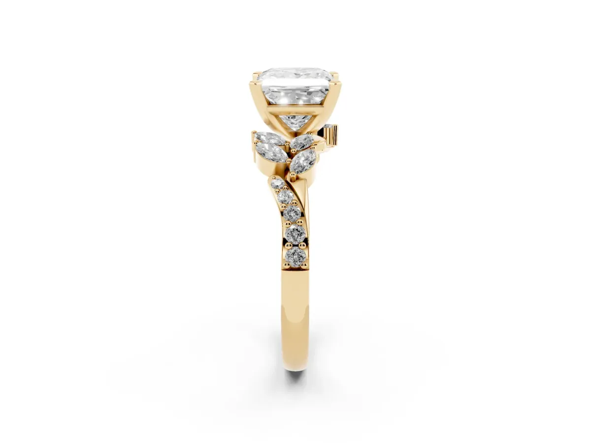 Princess Cut Solitaire Marquise Twist Band with Six-Prong Setting Yellow gold