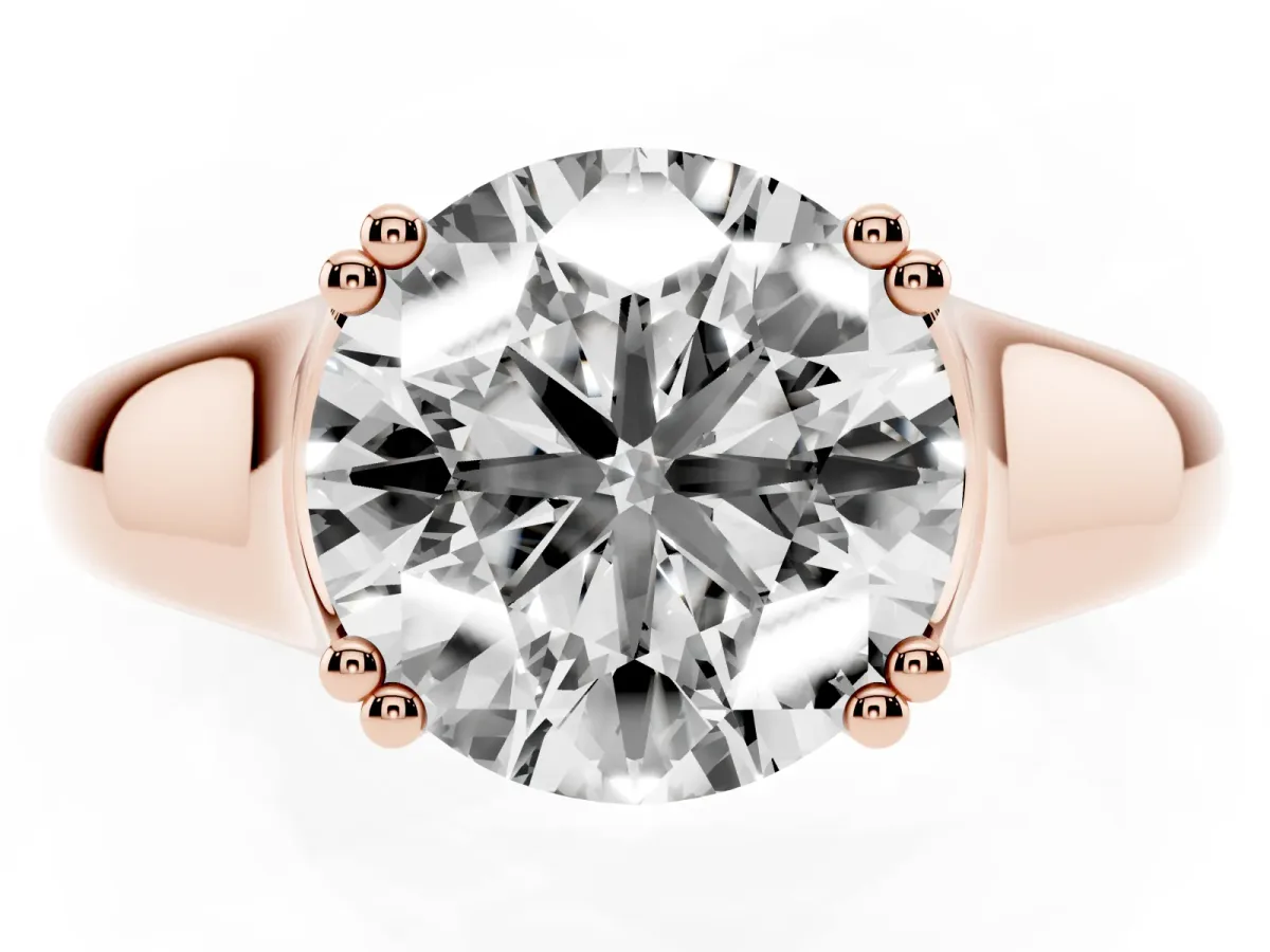 Round Cut Diamond Solitaire Ring with Wide Band and Prong Setting Rose gold