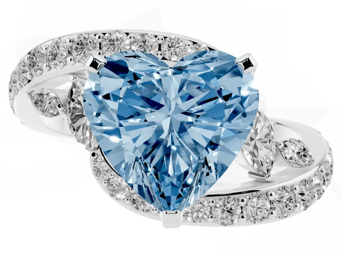 Fancy Blue Heart Cut Solitaire with Pavé Twist Band and Four-Prong Setting White gold