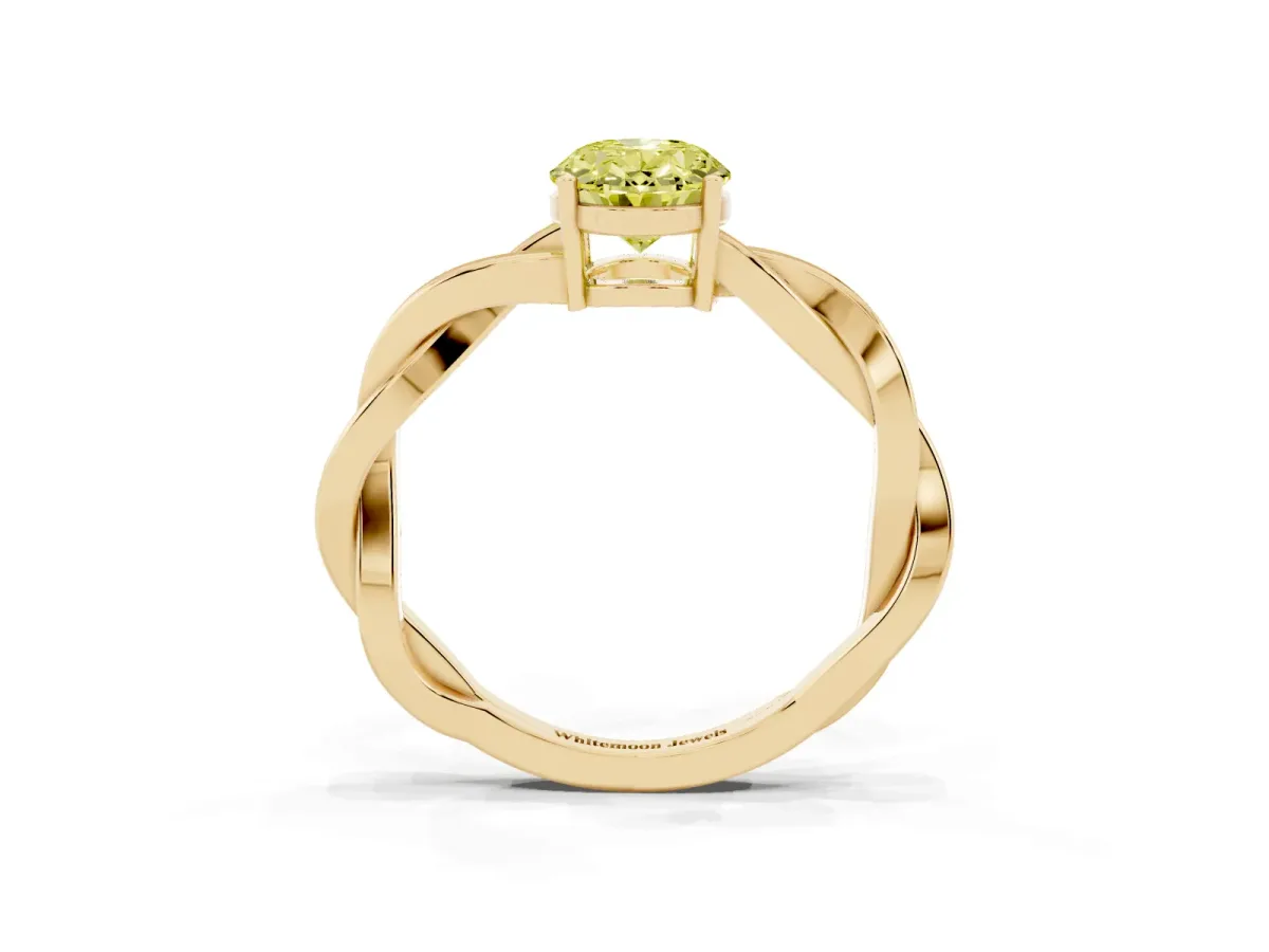 Fancy Yellow Oval Cut Solitaire Twisted Pave Diamond Ring with Four-Prong Setting Yellow gold