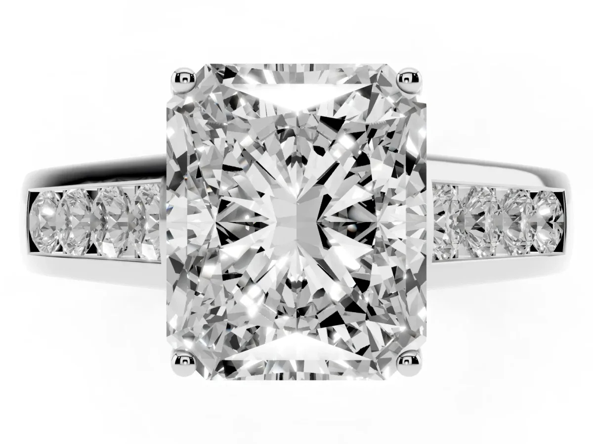 Radiant Cut Brilliant Channel-Set Solitaire Ring with Four-Prong Setting Silver