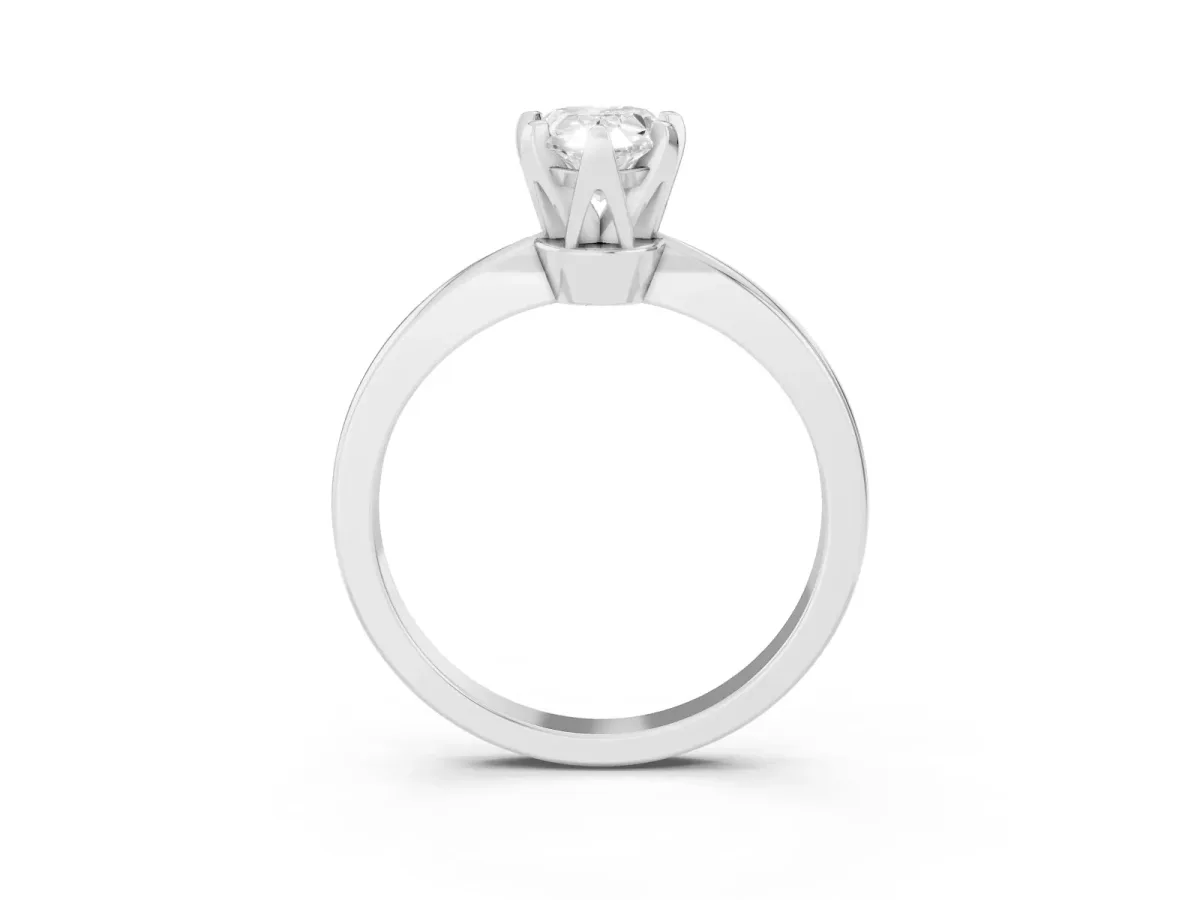 Pear Cut Solitaire Engagement Ring with Six-Prong Setting and Tapered Band Platinum