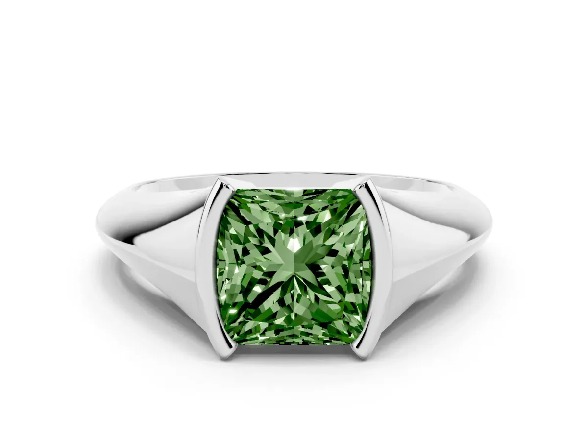 Fancy Green Princess Cut Solitaire Tension Set Diamond Ring Silver
