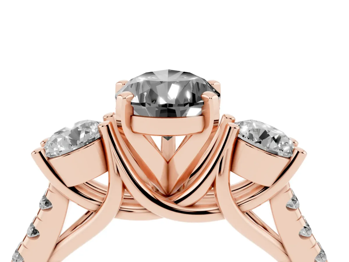 Fancy Black Three-Stone Pear Cut Diamond Pavé Band with Four-Prong Setting Rose gold