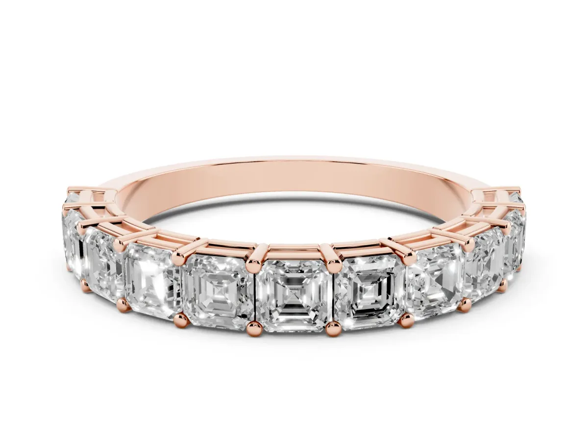 Asscher Cut Half Eternity Band with Shared Prong Setting Rose gold