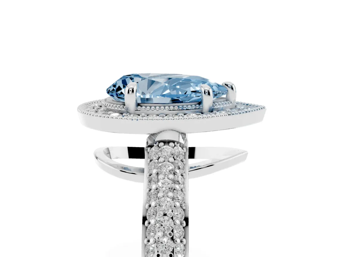 Fancy Blue Pear Cut Cut Halo Diamond Pave Band with Four-Prong Setting Silver