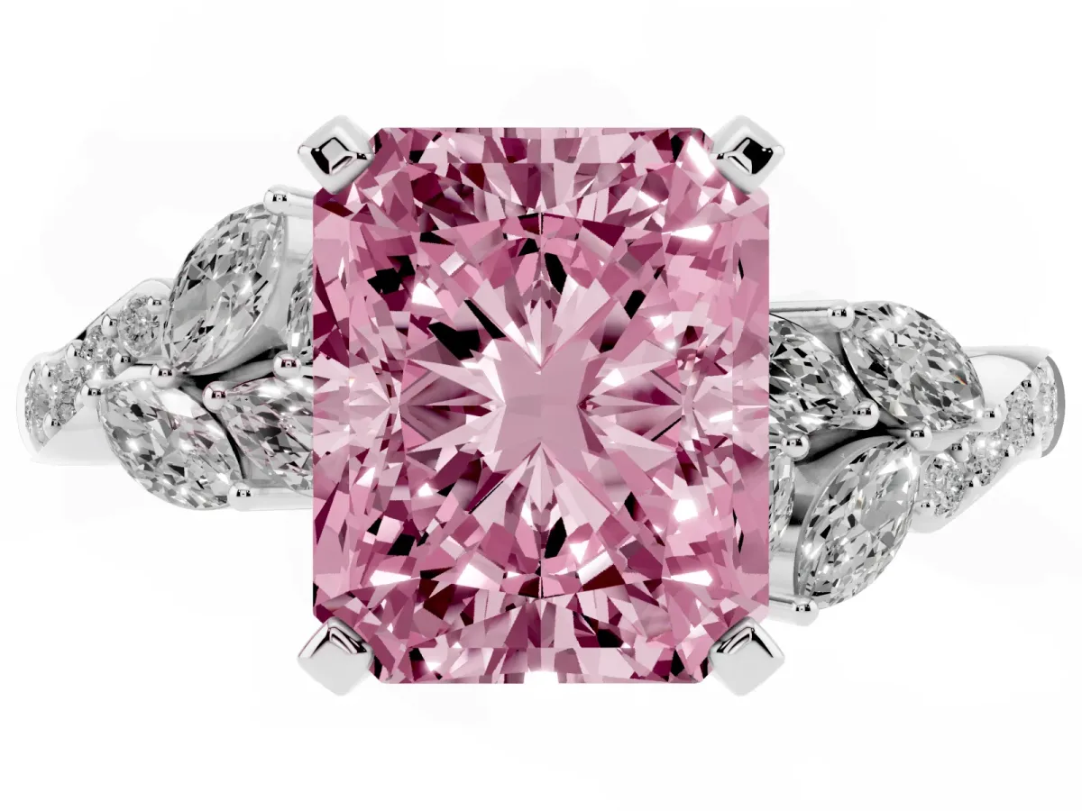 Fancy Pink Radiant Cut Solitaire Marquise Twist Band with Six-Prong Setting Silver
