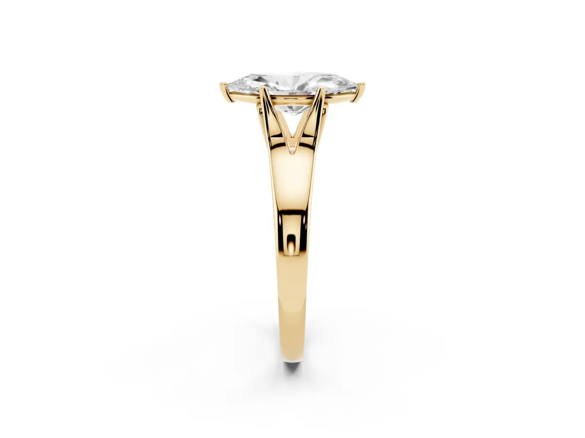 Marquise Cut Solitaire Diamond Ring with Cathedral Band and Four-Prong Setting Yellow gold