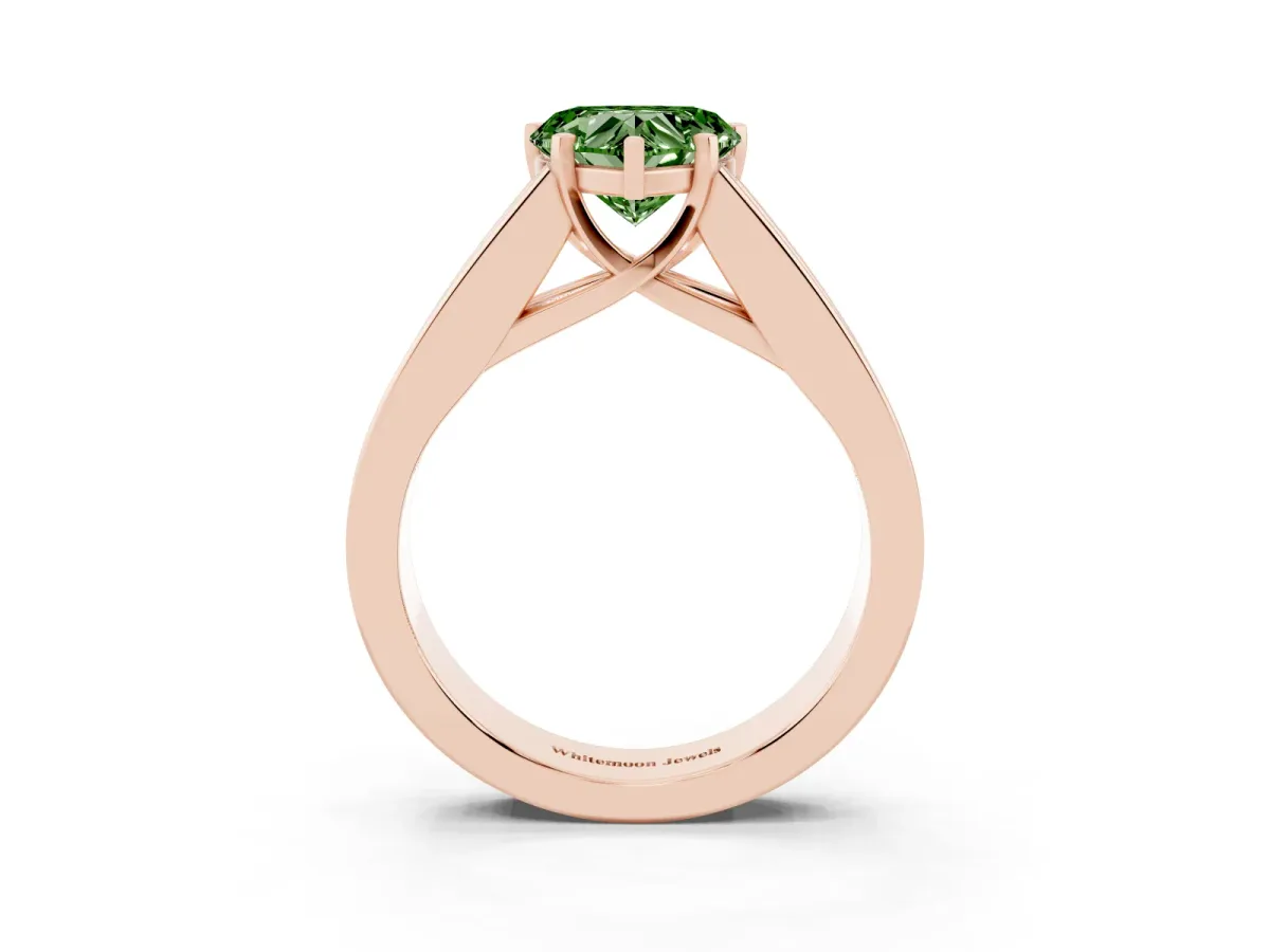 Fancy Green Heart Cut Cut Channel Set Solitaire Ring with Four-Prong Setting Rose gold