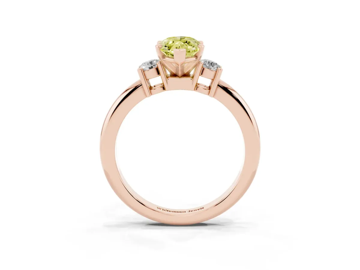 Fancy Yellow Three-Stone Marquise Cut Cut Diamond Solitaire with Prong Setting and Classic Band Rose gold