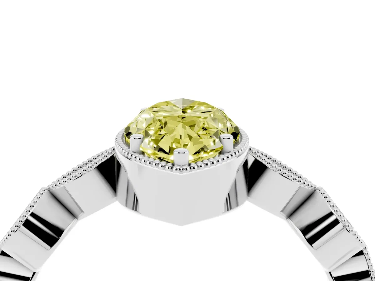 Fancy Yellow Marquise Cut Diamond Vintage Milgrain Ring with Round Stations Silver