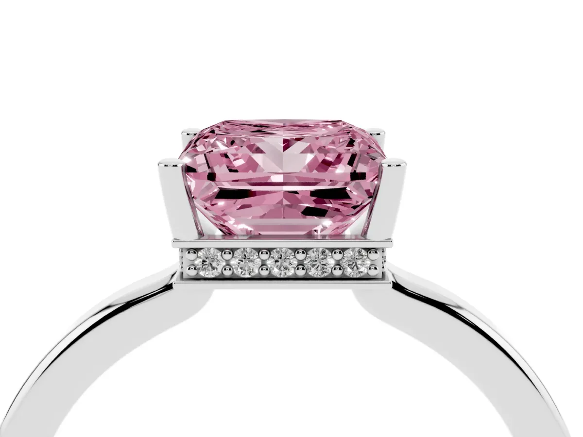 Fancy Pink Princess Cut Cut Solitaire Engagement Ring with Four-Prong Setting on a Classic Band Silver