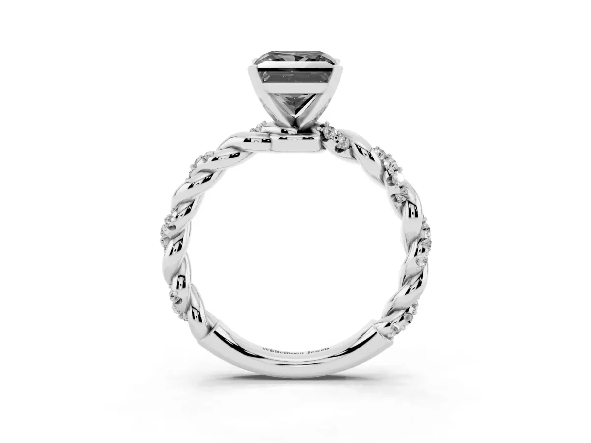 Fancy Black Princess Cut Diamond Solitaire Ring with Twisted Band and Pavé Accents Silver