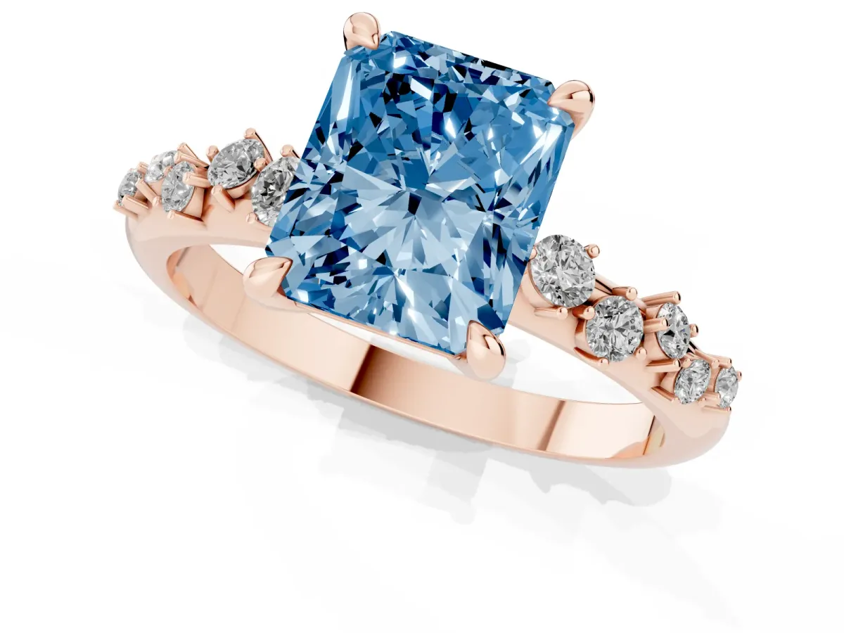 Fancy Blue Radiant Cut Cut Diamond Vine Band with Four-Prong Setting Rose gold