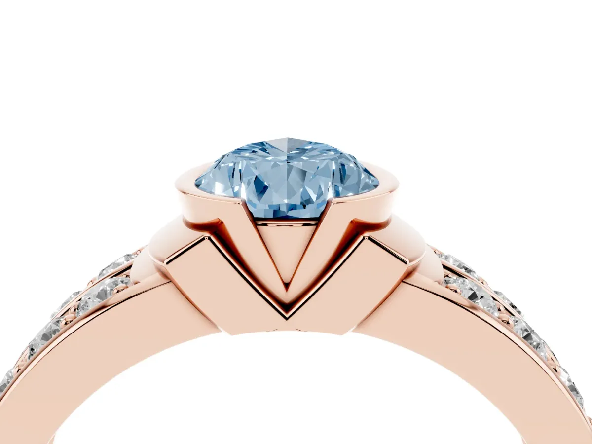 Fancy Blue Pear Cut Brilliant Diamond Channel Set Wide Band Ring with Bezel Setting Rose gold