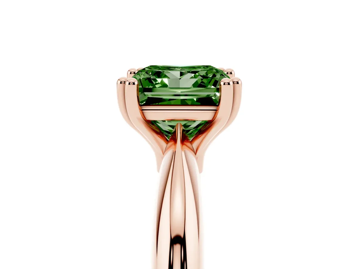 Fancy Green Princess Cut Cut Solitaire Engagement Ring with Tapered Band and Four-Prong Setting Rose gold