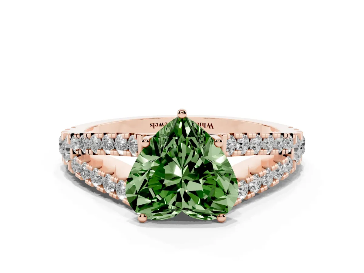 Fancy Green Heart Cut Diamond Split Shank Pavé Engagement Ring with Four-Prong Setting Rose gold