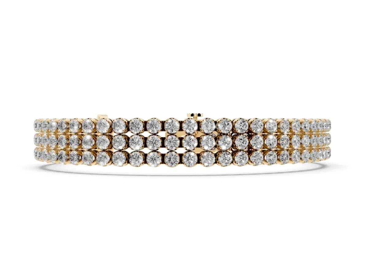 Three-Row Round Diamond Tennis Bracelet with Bezel Setting Yellow gold