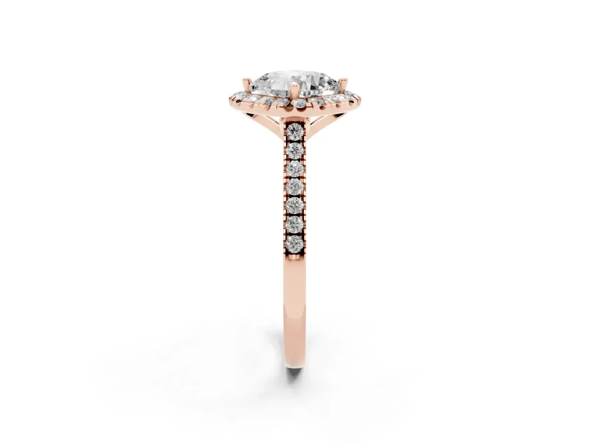 Cushion Cut Diamond Cushion Halo Ring with Pavé Band Rose gold