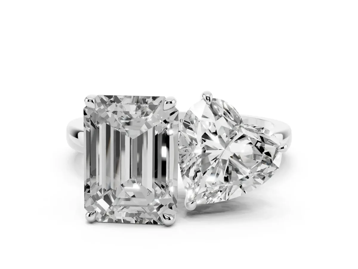 Heart Cut and Emerald Cut Toi Moi Ring with Prong Setting Platinum