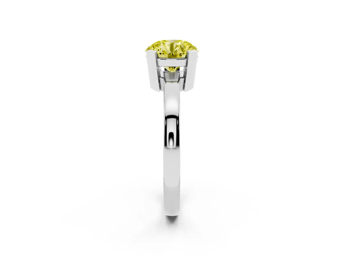 Fancy Yellow Round Cut Cut Solitaire Ring with Four-Prong Setting and Classic Band Silver