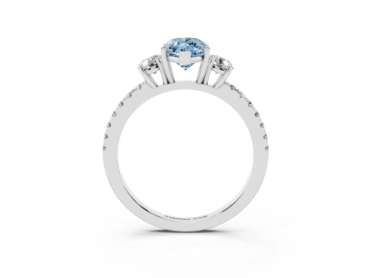 Fancy Blue Three-Stone Marquise Cut Cut Diamond Pavé Band with Prong Setting Platinum