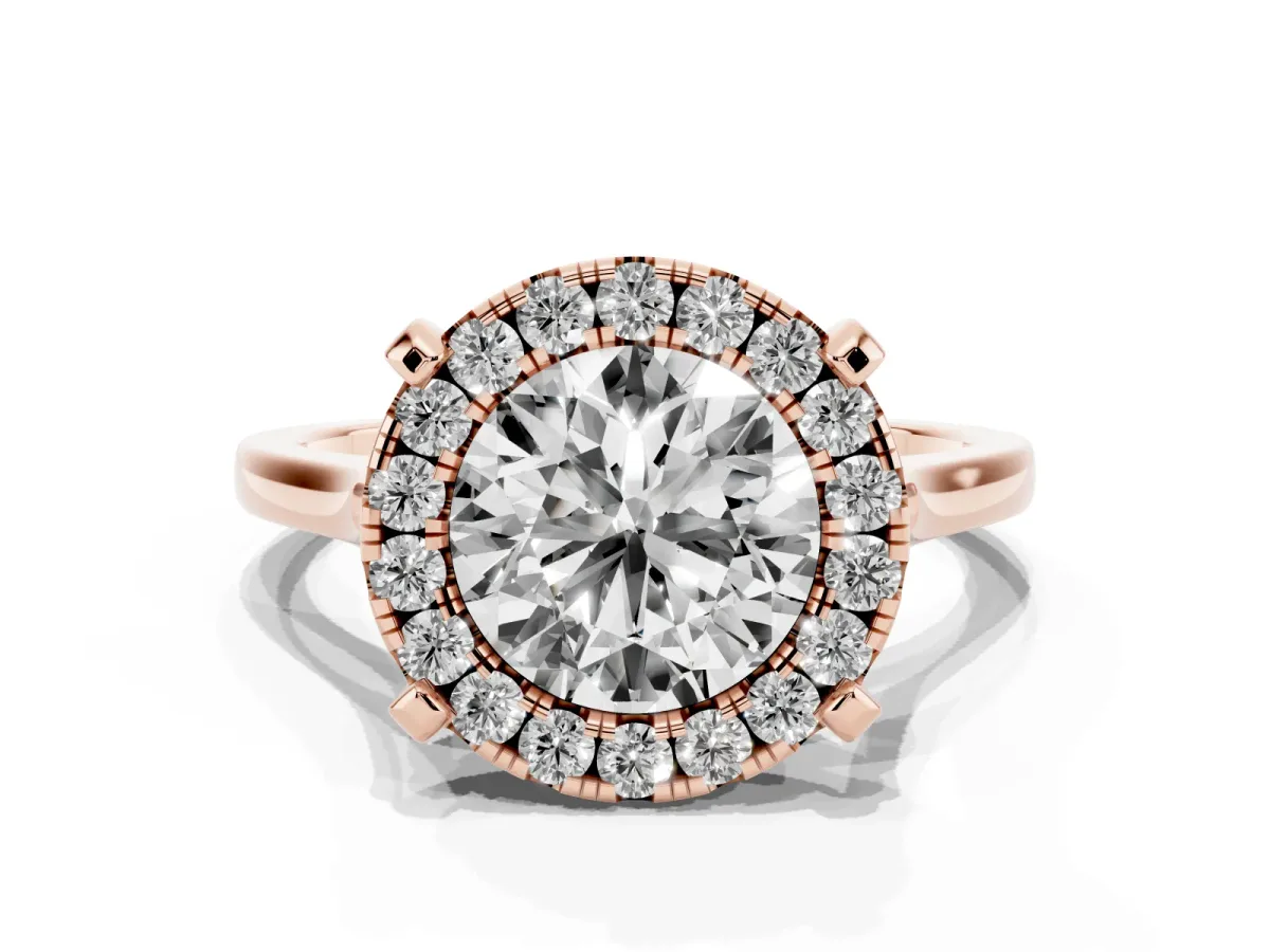 Round Cut Diamond Cluster Halo Solitaire with Four-Prong Setting Rose gold