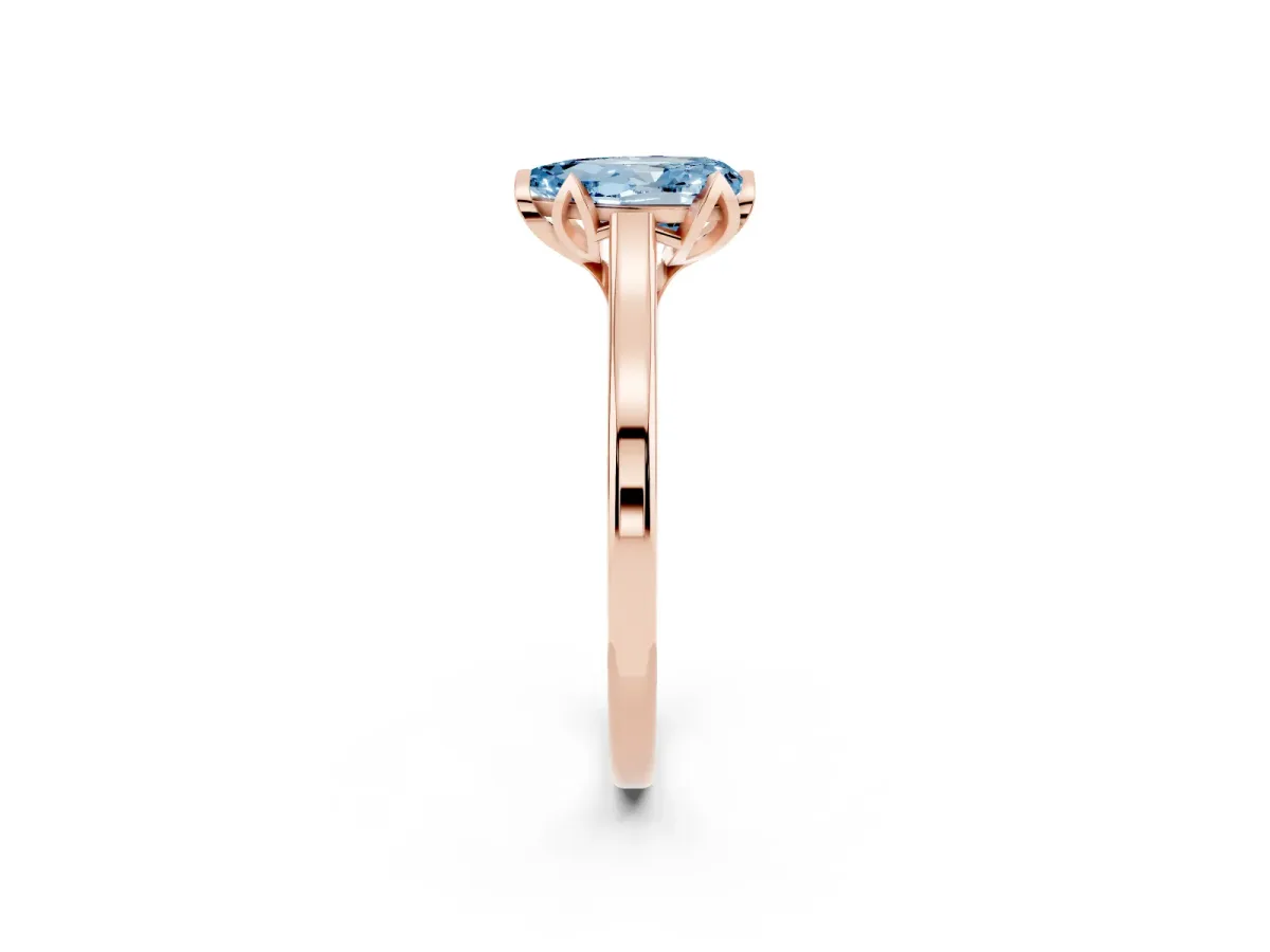 Fancy Blue Pear Cut Diamond Solitaire Ring with Flower Prong Setting and Classic Band Rose gold