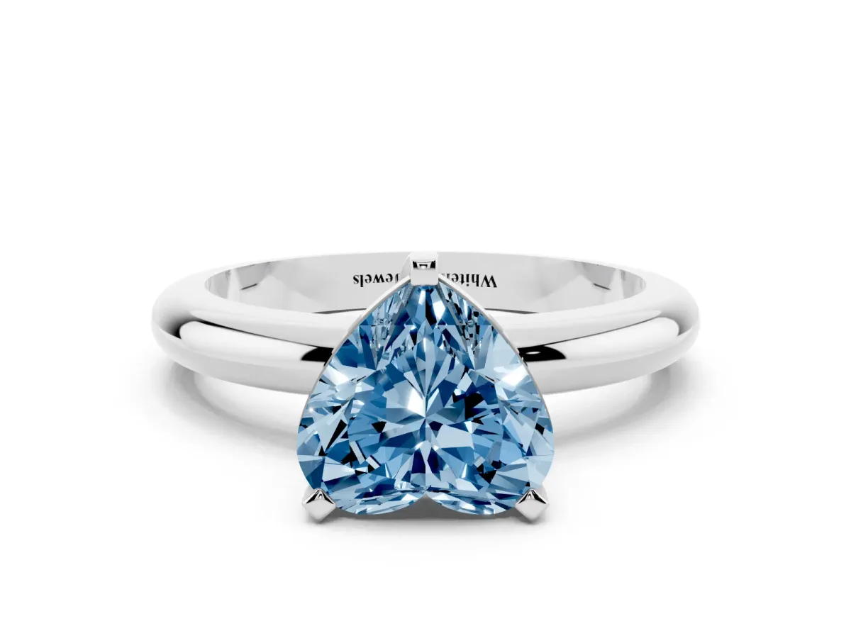 Fancy Blue Heart Cut Diamond Solitaire Engagement Ring with Round Band and Four-Prong Setting White gold