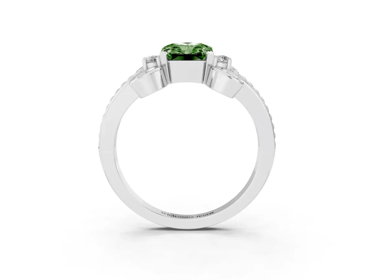 Fancy Green Radiant Cut Solitaire Twisted Band Scroll Prong Ring Silver