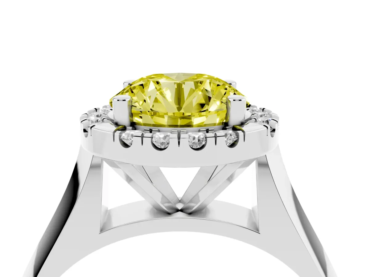Fancy Yellow Round Cut Cut Halo Solitaire Engagement Ring with Square Band and Four-Prong Setting Silver