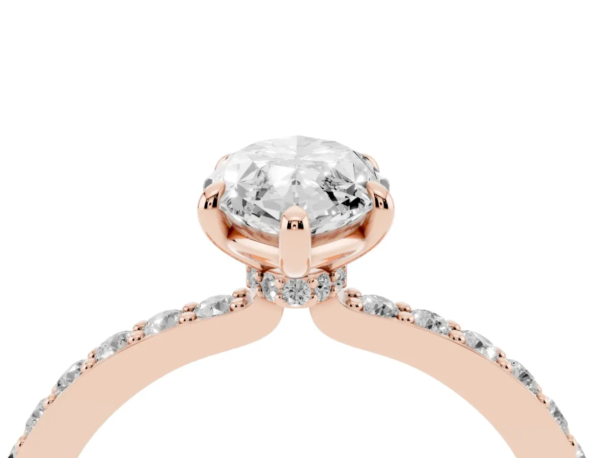 Marquise Cut Diamond Pavé Engagement Ring with Round Accents and Prong Setting Rose gold