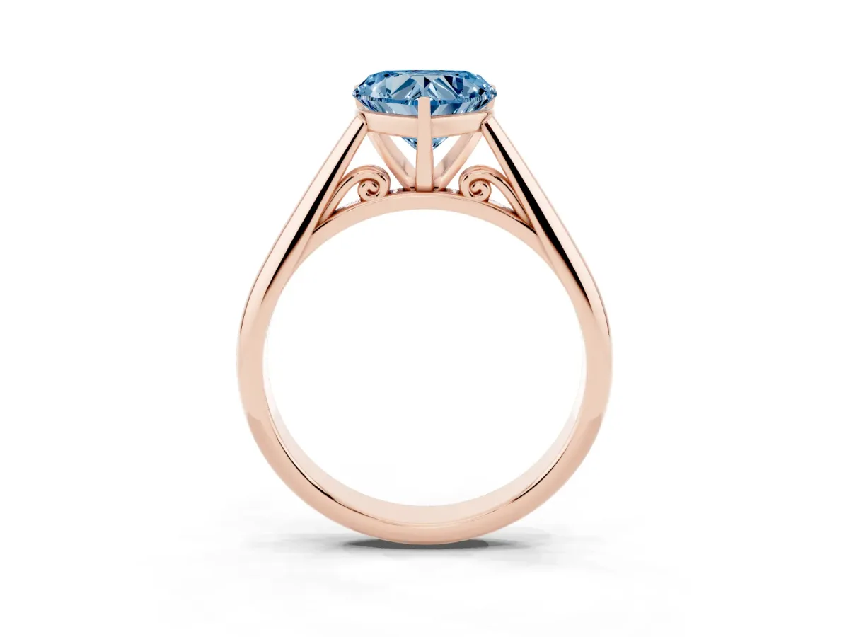 Fancy Blue Heart Cut Diamond Solitaire Engagement Ring with Cathedral Setting and Four-Prong Mount Rose gold