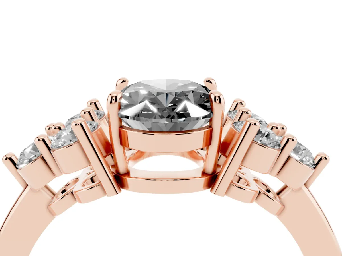 Fancy Black Oval Cut Brilliant Diamond Cluster Accent Solitaire Ring with Prong Setting Rose gold