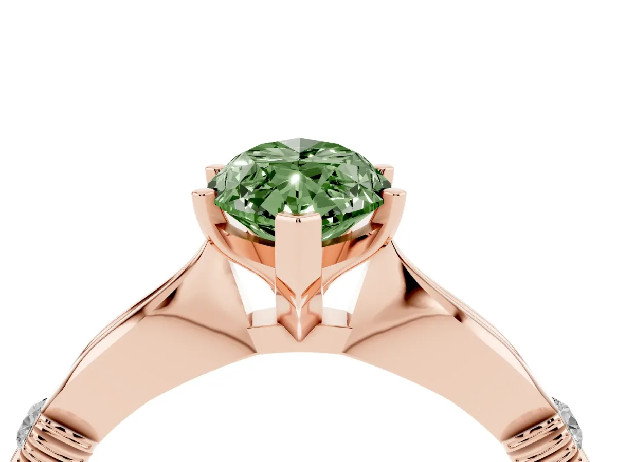 Fancy Green Marquise Cut Solitaire Diamond Twisted Band with Four-Prong Setting Rose gold