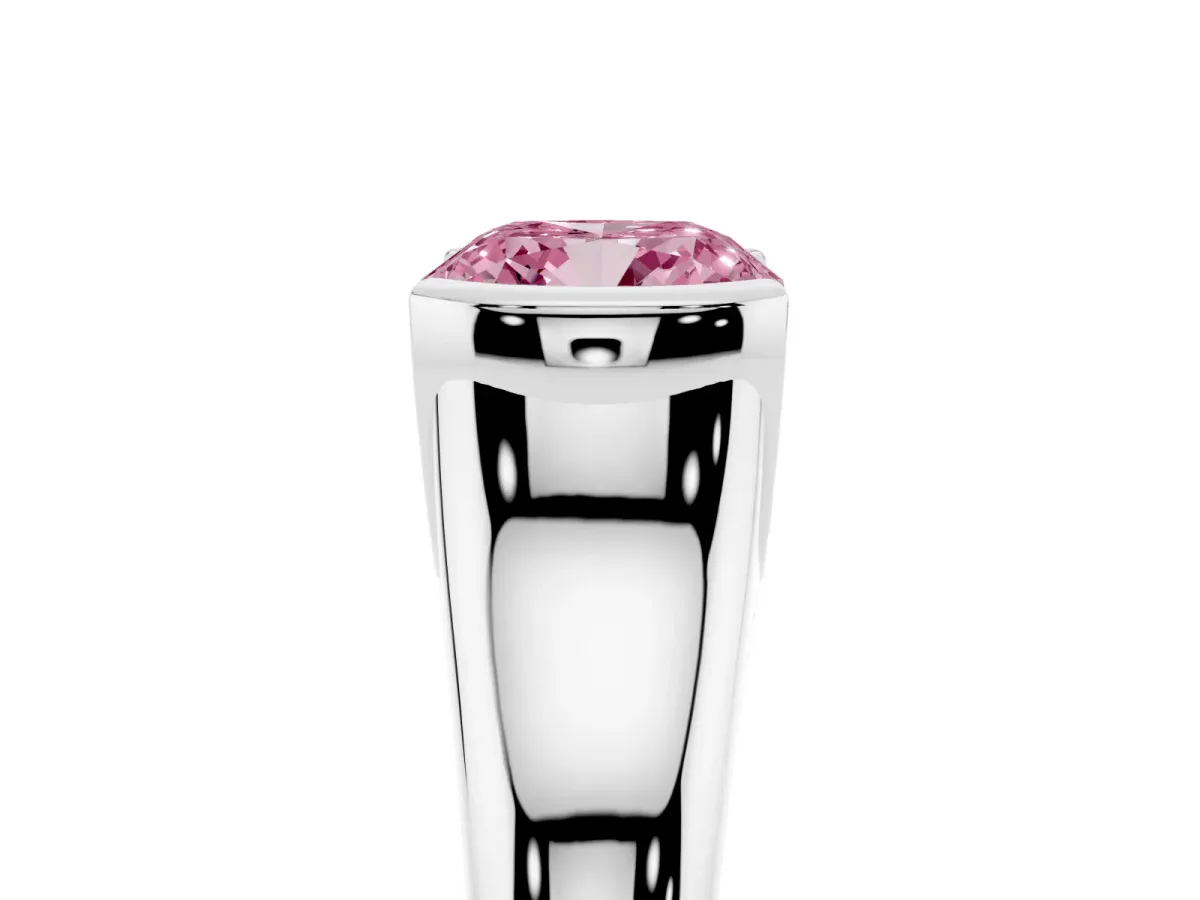 Fancy Pink Cushion Cut Solitaire Tension Set Diamond Ring with Split Shank Band Platinum