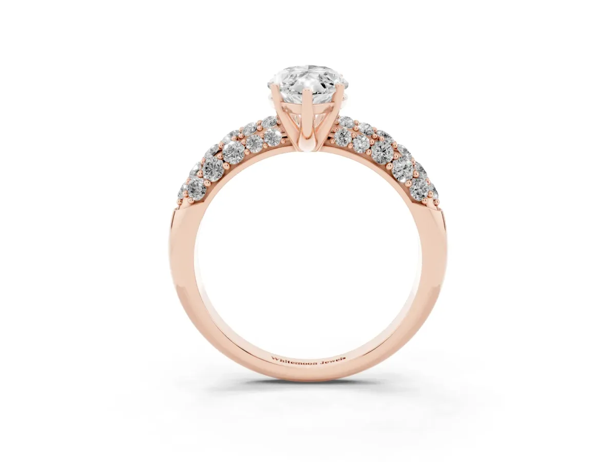 Marquise Cut Diamond Pavé Band Solitaire Ring with Four-Prong Setting Rose gold