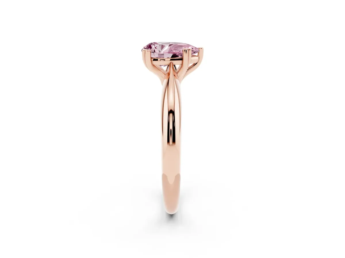 Fancy Pink Pear Cut Cut Solitaire Engagement Ring with Tapered Band and Four-Prong Setting Rose gold