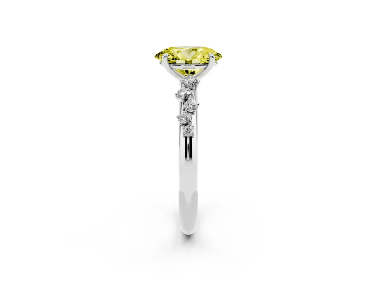 Fancy Yellow Oval Cut Diamond Cluster Prong-Set Solitaire Ring Platinum