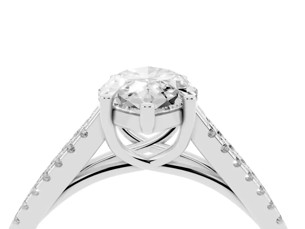 Marquise Cut Diamond Solitaire Engagement Ring with Split Shank Pavé Band Silver
