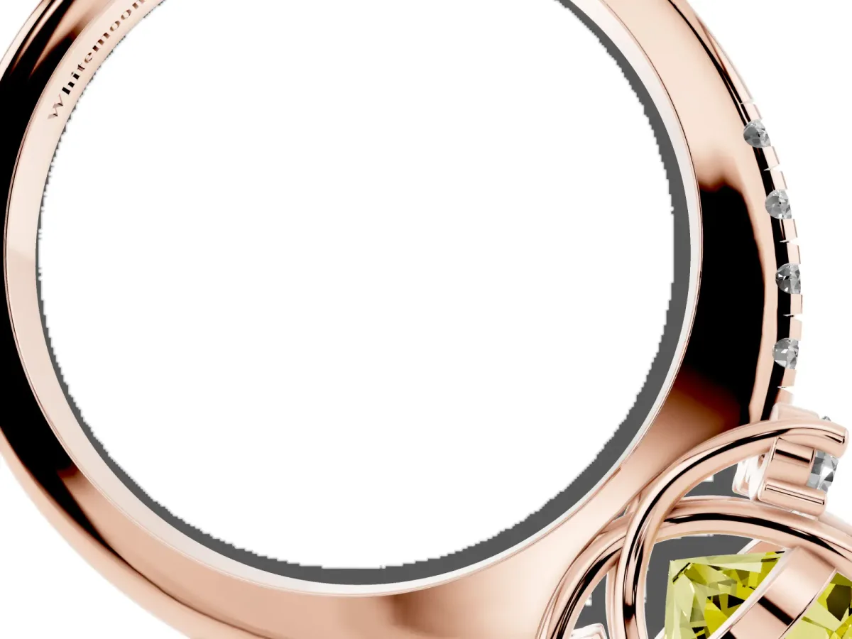Fancy Yellow Round Cut Diamond Three-Stone Pave Band with Four-Prong Setting Rose gold