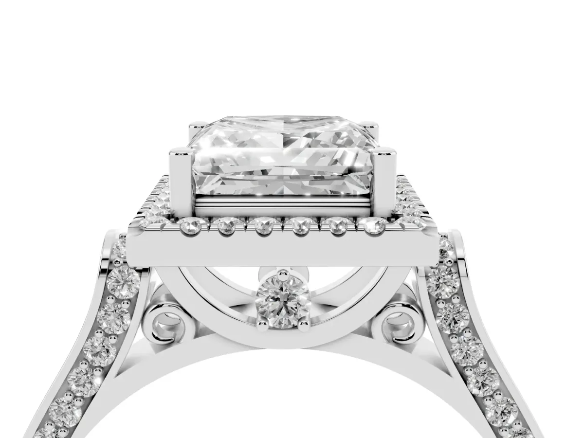 Princess Cut Halo Round Diamond Twist Band with Four-Prong Setting Silver