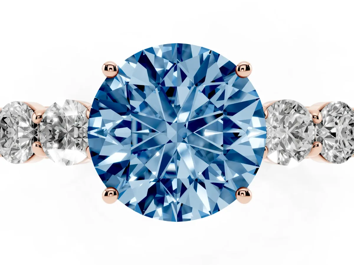 Fancy Blue Round Cut Cut Diamond Five-Stone Prong Set White Gold Ring Rose gold